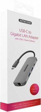 Sitecom USB-C to Gigabit LAN Adapter with USB-C to Power Delivery + 2 USB 3.0 (CN-378), цена | Фото