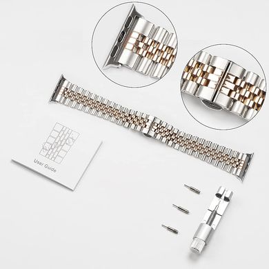 Металевий ремінець STR 5-Bead Rolex Metal Band for Apple Watch 42/44/45 mm (Series SE/7/6/5/4/3/2/1) - Sliver/Rose Gold, ціна | Фото