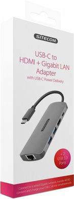 Адаптер Sitecom USB-C to HDMI + Gigabit LAN Adapter with USB-C Power Delivery (CN-379), ціна | Фото