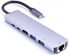 Перехідник ZAMAX 6in1 (2xUSB-C PD/2xUSB 3.0/HDMI/Ethernet) - Gray, ціна | Фото