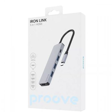 Type-C-Хаб Proove Iron Link 5 in 1 (3*USB3.0 + Tyce C + HDMI) - Gray, ціна | Фото