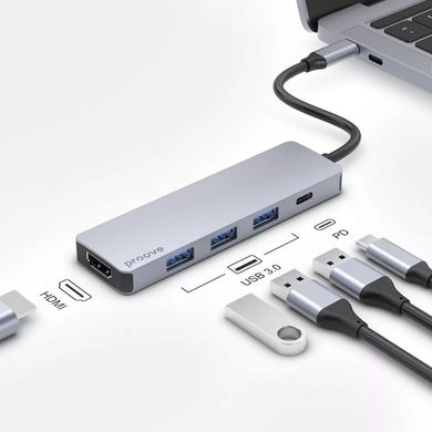 Type-C-Хаб Proove Iron Link 5 in 1 (3*USB3.0 + Tyce C + HDMI) - Gray, ціна | Фото