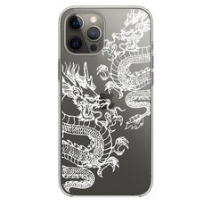Силиконовый прозрачный чехол Oriental Case (Dragons White) для iPhone 15 Pro Max