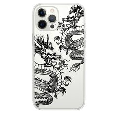 Силиконовый прозрачный чехол Oriental Case (Dragons Black) для iPhone 15 Plus