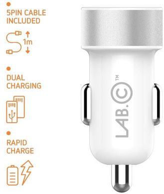 Автомобильное зарядное устройство Lab.C Dual USB Car Charger A.L Space Gray (3.4 A) (LABC-582-GR_N), цена | Фото