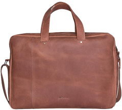 Шкіряна сумка ручної роботи з ременем INCARNE BRUNO для ноутбука 15-16 дюймов - Кон'як, ціна | Фото