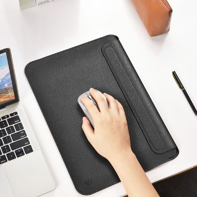 Кожаный чехол-папка WIWU Genuine Leather Laptop Sleeve for MacBook Pro 13 (2016-2020) / Air 13 (2018-2020) / Air 13.6 (2022-2024) M2/М3 - Black, цена | Фото