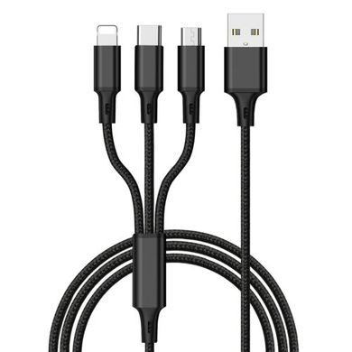 Кабель 3в1 WIWU YZ108 3in1 Charging Cable (Lightning/Type-C/Micro-USB) - Black, цена | Фото