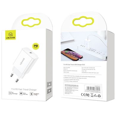 Зарядное устройство USAMS T14 PD Fast Travel USB Charger (EU) - White (US-CC069), цена | Фото