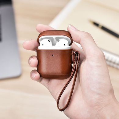 Чохол iCarer Vintage Leather Airpods Protective Case with LED Indicator Hole (with Wrist Strap Lanyard) - Brown, ціна | Фото