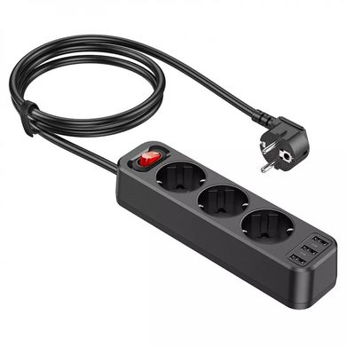 Мережевий фільтр HOCO NS2 (3 розетки + 3 USB) 1.8m - Black, ціна | Фото