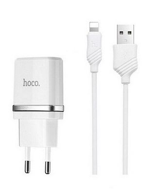 Сетевое зарядное устройство HOCO C11 Charger + Cable (Lightning) 1.0A 1USB -White, цена | Фото