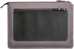Шкіряний чохол ручної роботи INCARNE MOCCO для MacBook Pro 16 (2021 | 2023) M1 | M2 | M3 - Сірий (карман Зелений), ціна | Фото