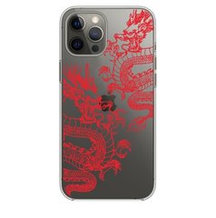 Силиконовый прозрачный чехол Oriental Case (Dragons Red) для iPhone 15 Pro