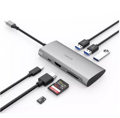 Хаб WIWU Alpha 7 in 1 Type-C / HDMI / SD / Micro SD / 3xUSB 3.0 - Gray, цена | Фото