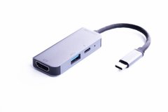 Хаб ZAMAX Aluminum Series 3in1 (USB 3.0+HDMI(4K)+Type-C) - Gray, цена | Фото