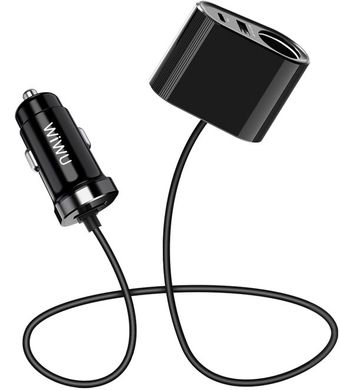Автомобильная зарядка WIWU Car Charger QC300 (Dual USB-A+Type-C / 42W / 1.2m) - Black, цена | Фото