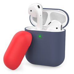 Чехол для Apple AirPods MIC Two Color Silicone Case for Apple AirPods - Navy Blue/Red, цена | Фото