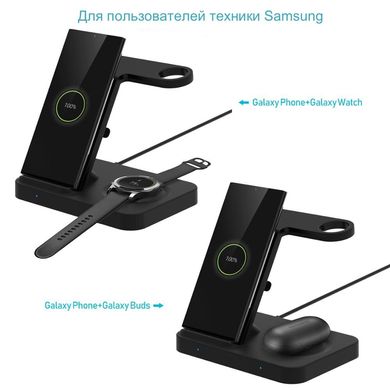 Беспроводное зарядное устройство STR W27 5in1 Wireless Charger for iPhone/Watch/AirPods or Samsung Galaxy/Galaxy Watch/Galaxy Buds - Black, цена | Фото
