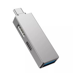 Перехідник WIWU T02 Pro (Type-C to USB-A 3.0 | USB-A 2.0 | USB-C) - Gray, ціна | Фото