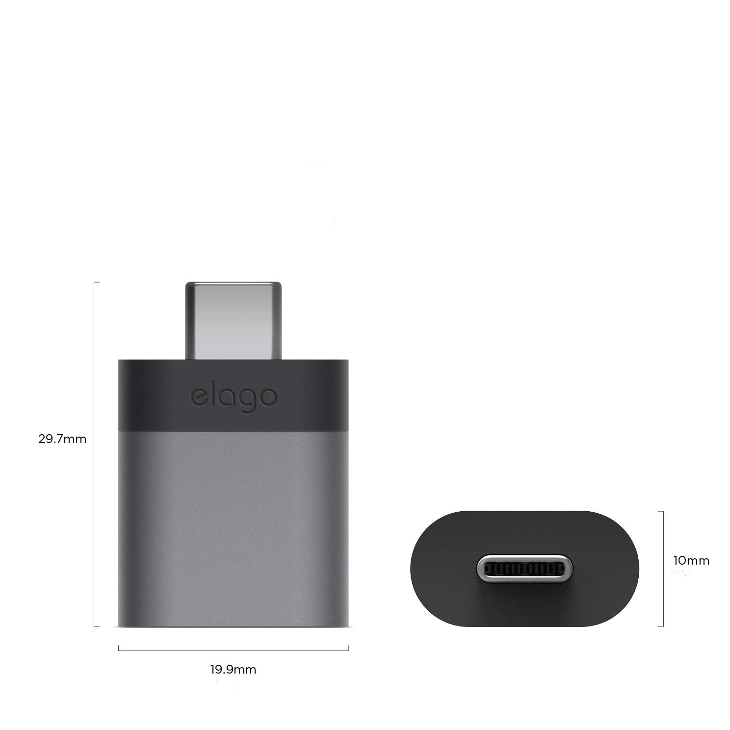 Переходник Elago Mini Aluminum USB-C to USB-A Adapter Dark Grey (2 Set) (EADP-ALUSBC-DG-2P)