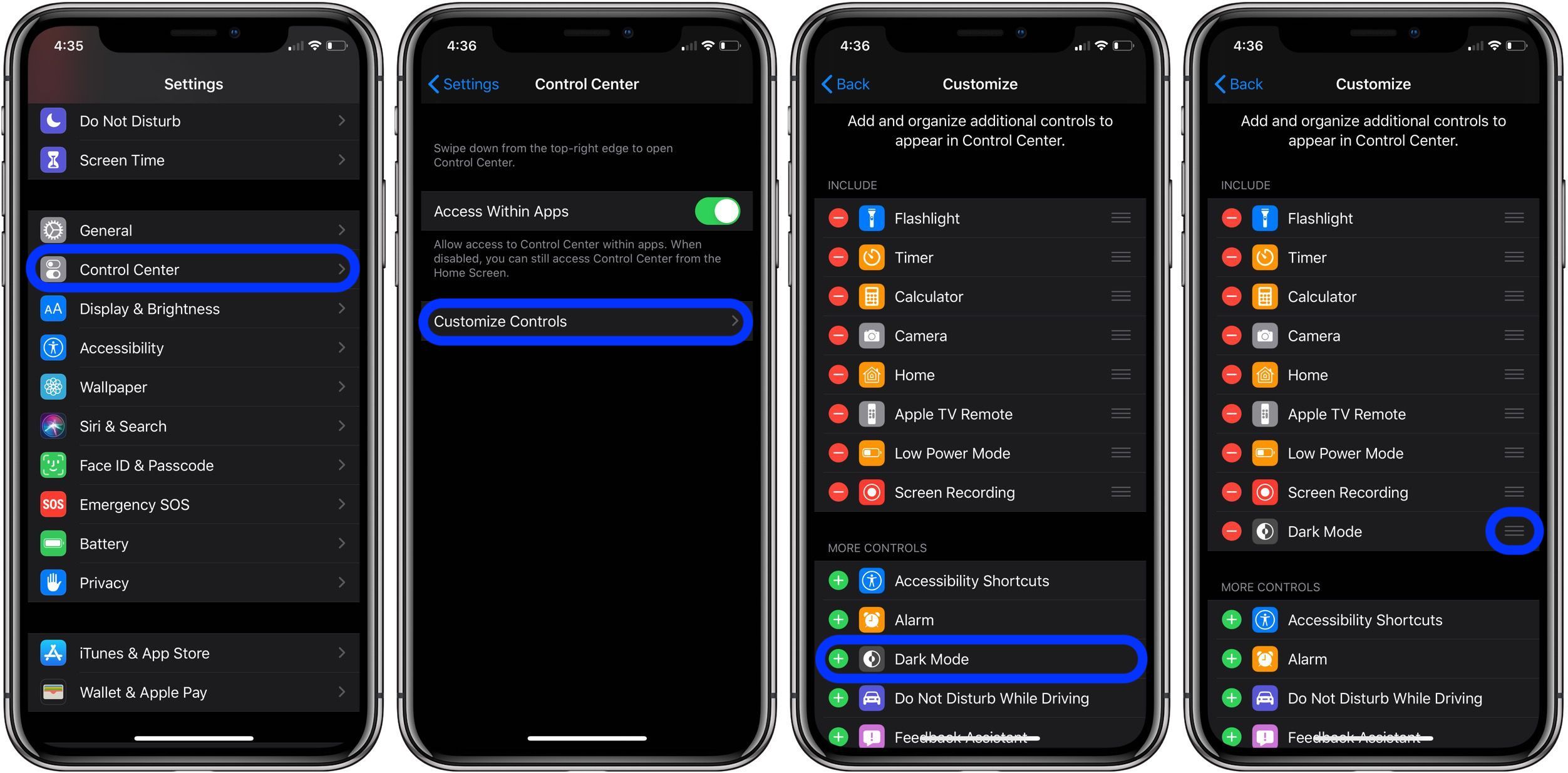Как добавить ярлык Dark Mode в Центр управления на iPhone и iPad?