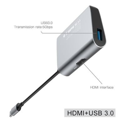 Перехідник Baseus Enjoyment series Type-C to HDMI+USB3.0 HUB Adapter - Gray, ціна | Фото