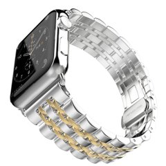 Металевий ремінець STR 7-Bead Metal Band for Apple Watch 42/44/45 mm (Series SE/7/6/5/4/3/2/1) - Silver/Rose Gold, ціна | Фото