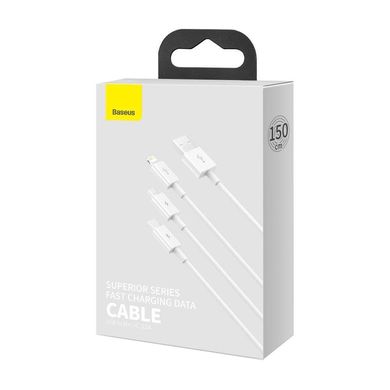 Кабель Baseus Superior Series Fast Charging 3-in-1 (Micro USB+Lightning+Type-C) 3.5A (1.5m) - White (CAMLTYS-02), ціна | Фото