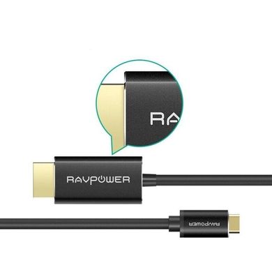 Кабель RavPower Cable USB-C to HDMI 1.8m Black (RP-CB006), цена | Фото