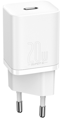 Зарядное устройтво Baseus Super Silicone PD Charger 20W (1Type-C) - White, ціна | Фото