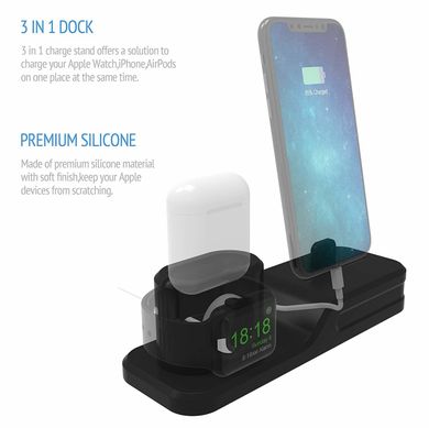 Док-станція STR 3 in1 Charging Stand for iPhone / Apple Watch / AirPods - Black (STR-DOCK-BK), ціна | Фото