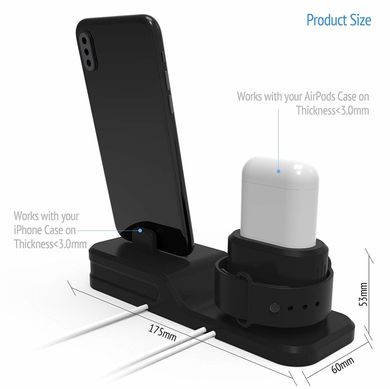 Док-станция STR 3 in1 Charging Stand for iPhone / Apple Watch / AirPods - Black (STR-DOCK-BK), цена | Фото