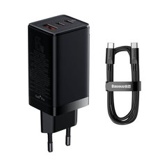 Зарядное устройство Baseus GaN3 Pro 65W (2 Type-C + USB) + Кабель Type-C to Type-C 100W (1m) - Black (CCGP050101), цена | Фото