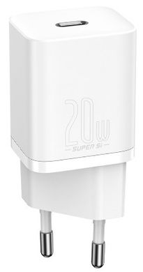 Зарядное устройтво Baseus Super Silicone PD Charger 20W (1Type-C) + With Cable Type-C to Lightning - White, ціна | Фото