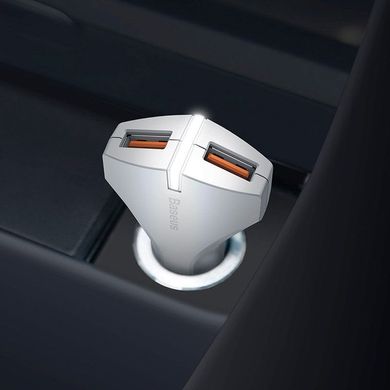Автомобільна зарядка Baseus Small Rocket QC3.0 Dual-USB Car Charger White (CCALL-RK02), ціна | Фото