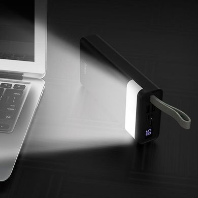 Портативный аккумулятор HOCO with LED Display Powerful desk lamp power bank 30000mAh J73 |2USB/Type-C/Lightning, 2A| (black), цена | Фото