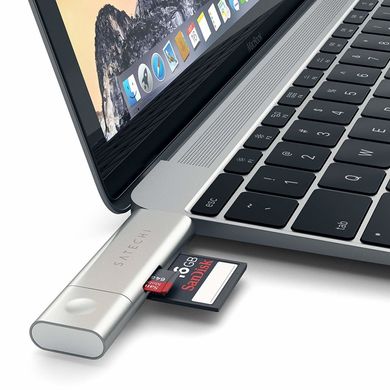 Переходник Satechi Aluminum Type-C USB 3.0 and Micro/SD Card Reader Silver (ST-TCCRAS), цена | Фото