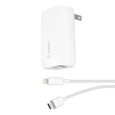 Сетевое зарядное устройство Belkin Home Charger (18W) Power Delivery Port USB-C, (12W) USB-A, white, цена | Фото