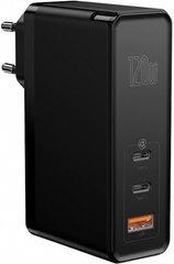 Зарядное устройство Baseus GaN Mini Quick Charger 120W (2 Type-C + USB) + Cable Type-C to Type-C 5A (1m) - White (CCGAN-J02), цена | Фото