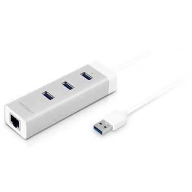 Хаб Macally для USB-A 3.0 порта на 3 USB-А 3.0 порта с Gigabit Ethernet портом, алюминий (U3HUBGBA), цена | Фото