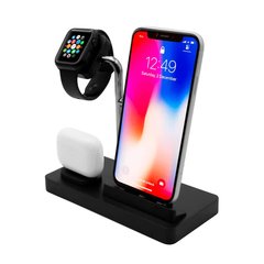 Док-станция Macally 3 in 1 Wireless Charger (iPhone/Watch/AirPods) - Steel Black (MWATCHSTAND3), цена | Фото