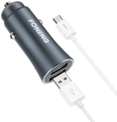 Автомобільний зарядний пристрій + кабель Micro USB FONENG C13 (2xUSB QC / 5.1A) - Gray, ціна | Фото