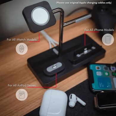 Док-станция Macally 3 in 1 Wireless Charger (iPhone/Watch/AirPods) - Steel Black (MWATCHSTAND3), цена | Фото
