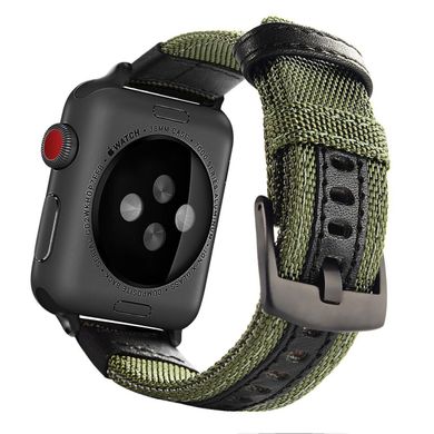 Ремінець STR Nylon+Genuine Leather Band for Apple Watch 38/40/41 mm (Series SE/7/6/5/4/3/2/1) - Army Green, ціна | Фото