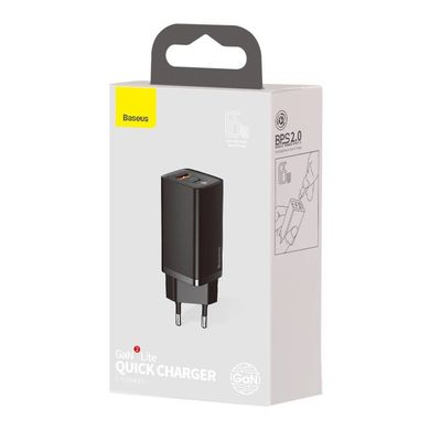 Зарядное устройство Baseus GaN2 Lite Quick Charger 65W (1 Type-C + 1 USB) - Black (CCGAN2L-B01), цена | Фото