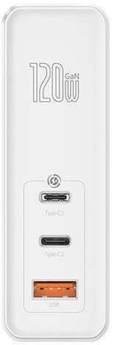 Зарядний пристрій Baseus GaN Mini Quick Charger 120W (2 Type-C + USB) + Cable Type-C to Type-C 5A (1m) - White (CCGAN-J02), ціна | Фото