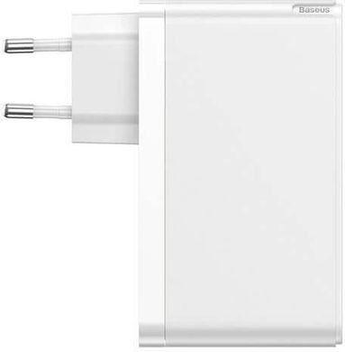 Зарядний пристрій Baseus GaN Mini Quick Charger 120W (2 Type-C + USB) + Cable Type-C to Type-C 5A (1m) - White (CCGAN-J02), ціна | Фото