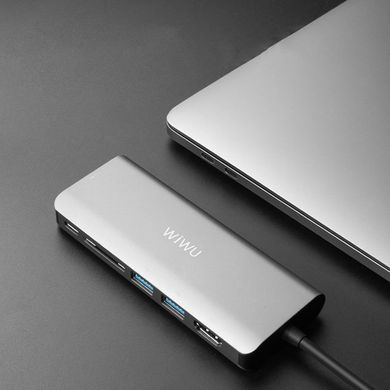 Адаптер WIWU H1 Plus HUB 6 in 1 HDMI / 2xUSB / Ethernet / SD-card - Silver (H1PLUS-SILVER), цена | Фото