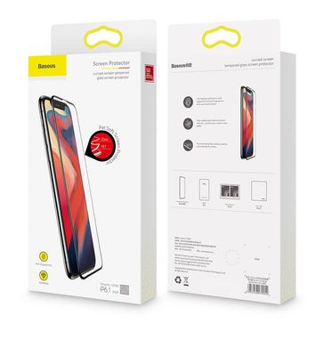 Захисне скло Baseus 0.23mm curved-screen tempered glass screen protector with crack-resistant edges For Iphone XR/ iPhone 11 6.1 (2018) Black, ціна | Фото